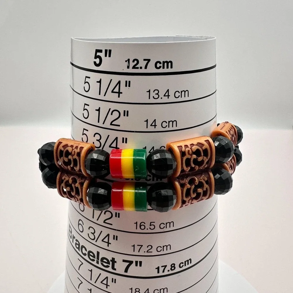 Vintage‎ Y2K Rasta Braided Macrame Beaded Double Strand Bracelet Women's Jewelry